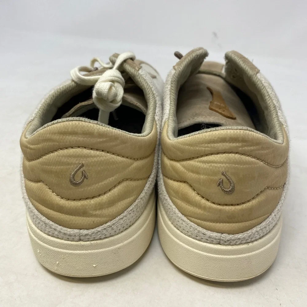 OluKai Kilea Women 10 Tan Beige Leather Textile Lace‎ Up Sneakers 20494-3420